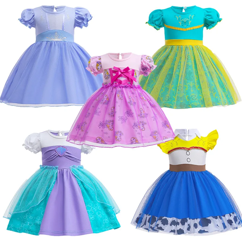 

Kids Dress for Girls Birthday Party Princess Dress Children Cartoon Print Fresh Princess Dress Short-Sleeved Costumes for Girls