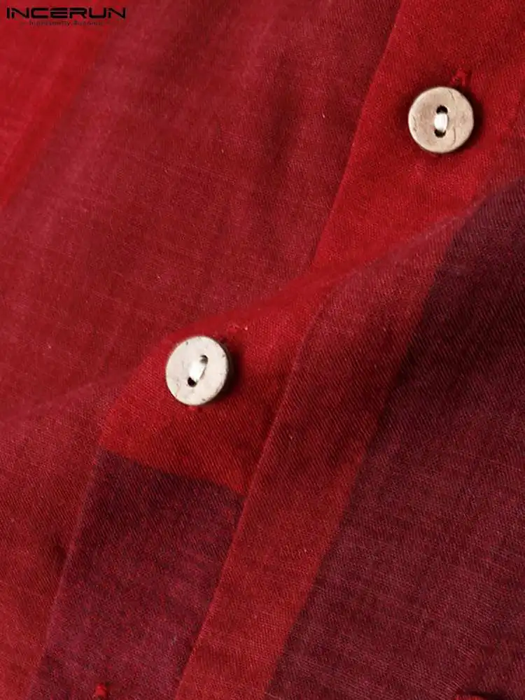 Fashion Plaid Sleep Robes INCERUN Mens Long Sleeve O Neck Nightwear Cotton Pockets Nightgown Cozy Buttons Sleepwear Plus Size 7