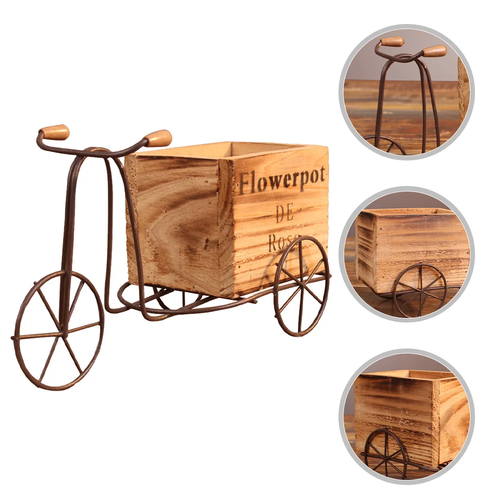 

Desktop Storage Flowerpot Bike Stand Plant Wooden Bicycle Racks Bikes Iron Tricycle House Decorations Home Rustic Style