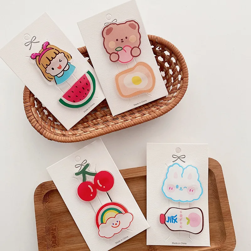 

2pcs Kawaii Korean Cartoon Hairpins Fruit Animal Hair Clips Acrylic Barrettes for Kids Headwear Headdress Girls Hair Accessories
