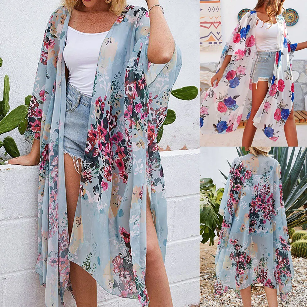 

Women Printing Chiffon Beach Kimono Long Cardigan Blouse Shawl Holiday Cardigans for Women Sweaters for Women T C Max