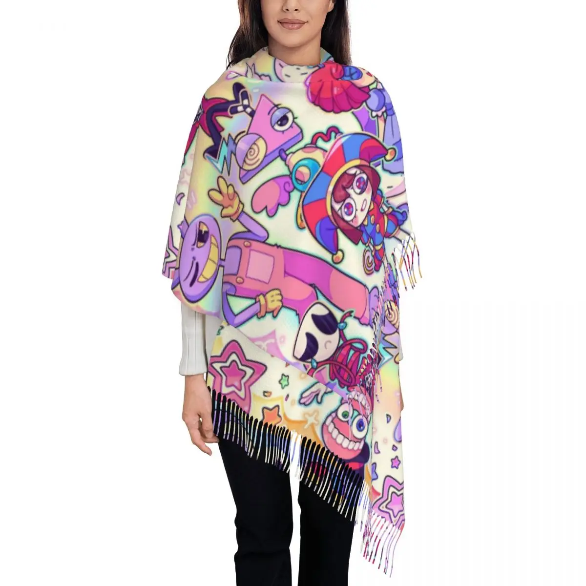 Женский шарф с кисточкой удивительный цифровой цирковый длинный супер мягкий и