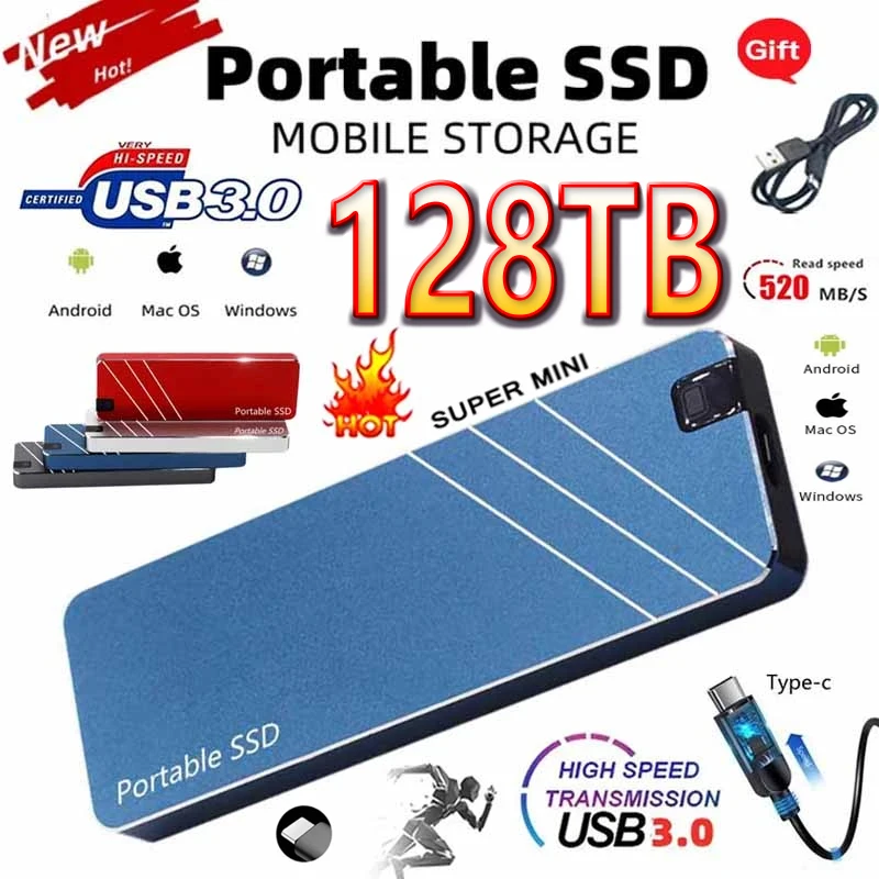 2023 Mini Portable SSD Type-C/USB3.1 External Mobile Solid State Drive High Speed 2TB 4TB 8TB 16TB Hard Drive Laptop Hard Drive