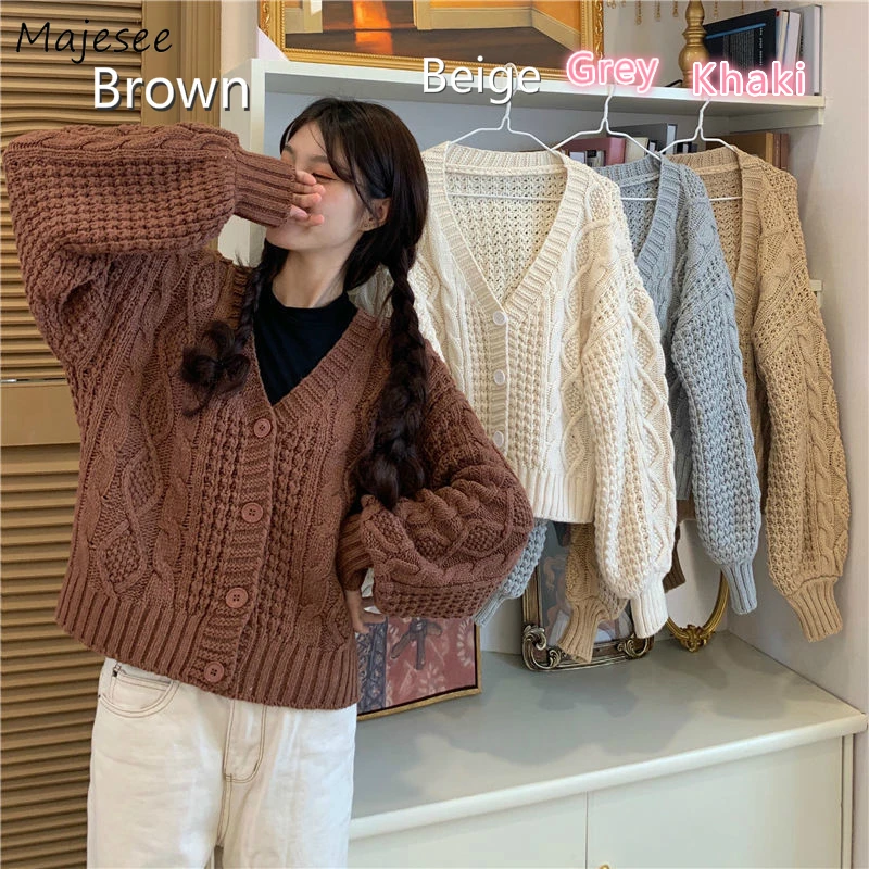 

Cardigan Womens Vintage Casual Solid Long Sleeve Button Knitted Sweater Outwear V-Neck Loose Popular Femme Tops Trendy Retro Ins