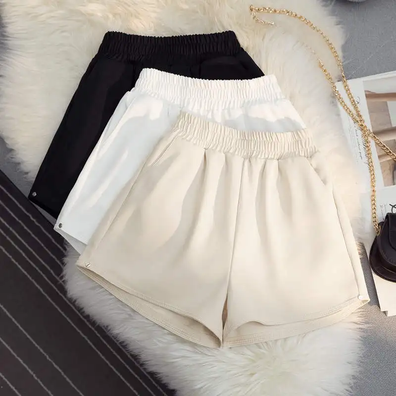 

Шорты женские эластичные с завышенной талией, Простые короткие штаны в Корейском стиле, белые Узкие повседневные трапециевидные Брюки с широкими штанинами, C8202, весна-лето