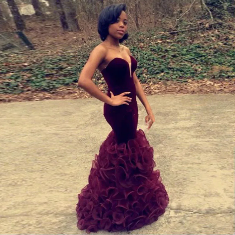 

Concise Mermaid Prom Dresses with Ruffles 2016 vestido de festa longo Sweetheart Evening Party Gowns Charming Zipper Back