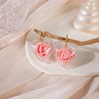 new fashion valentines day transparent heart rose flower earrings for women girl jewelry gifts