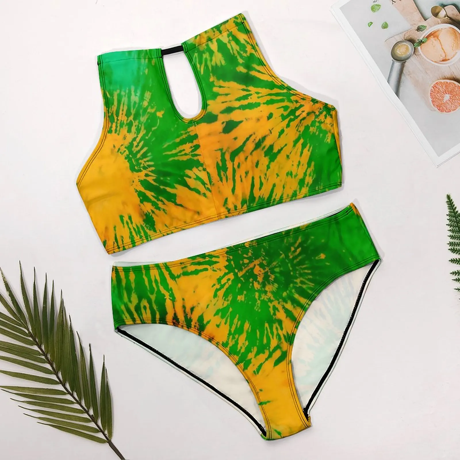 Купальник-Бикини Tie Dye Dreams желтый и зеленый комплект бикини с высоким вырезом