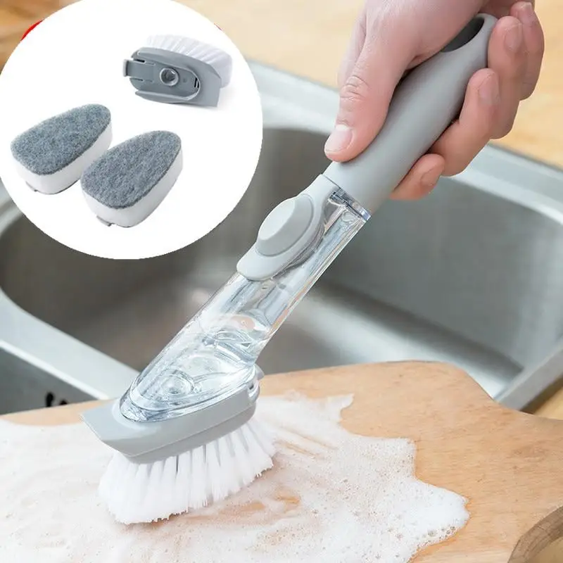 

Kitchen Long Handle Cleaning Brush Dish Bowl Washing Sponge Liquid Dispenser Kitchen Cleaner Tool