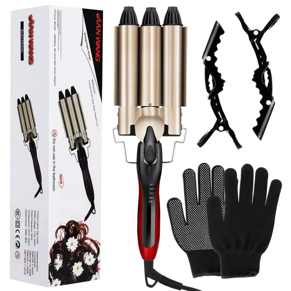 

NEW IN Professional Hair Tools Curling Alloy Triple Barrel Hair Styler Waver Styling Tools Curling with Gloves Hairpins Set