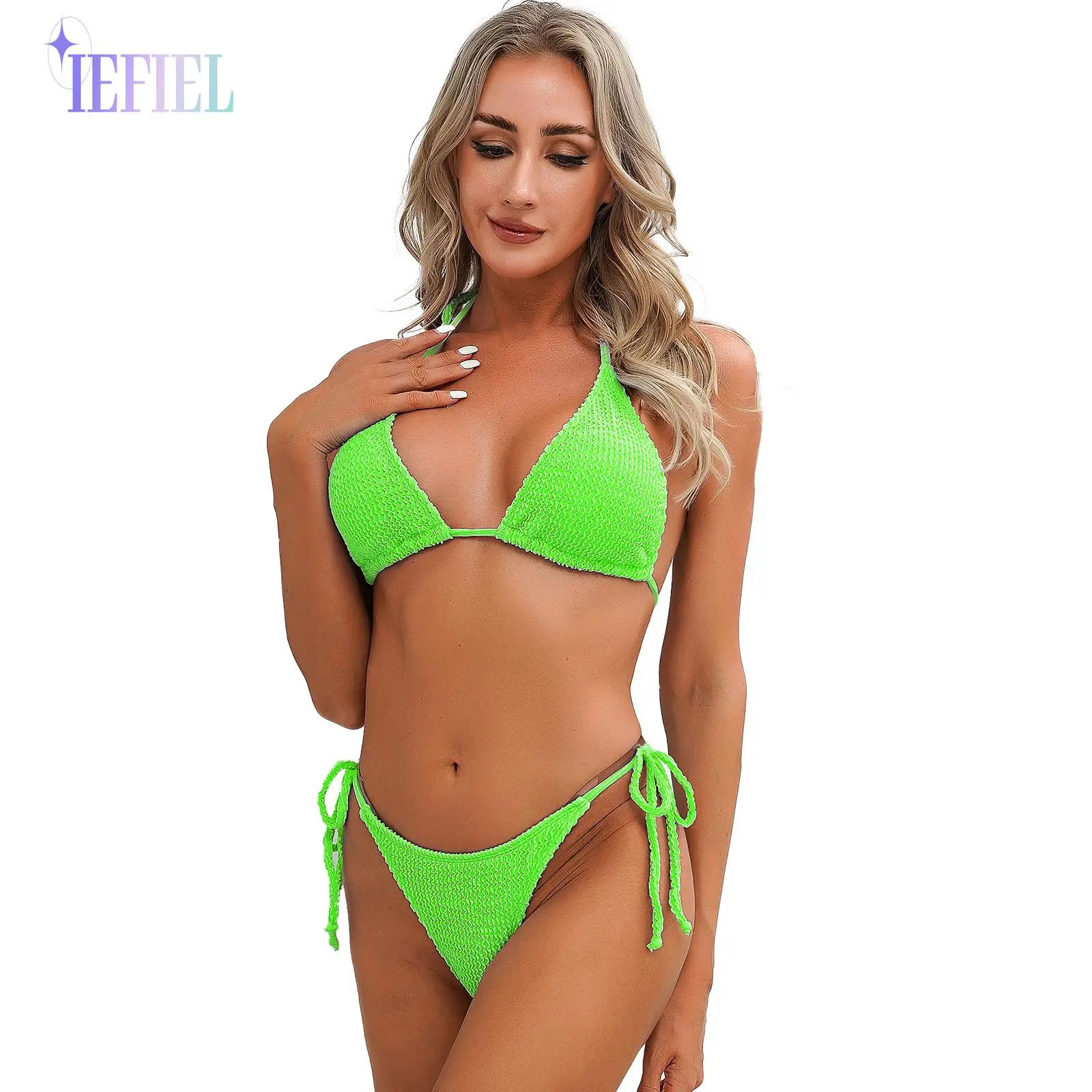 

Женский праздничный комплект бикини для отпуска, купальник из двух частей, однотонный купальный костюм с самозавязкой, одежда для купания, пляжная одежда, бюстгальтер с подкладкой и трусики