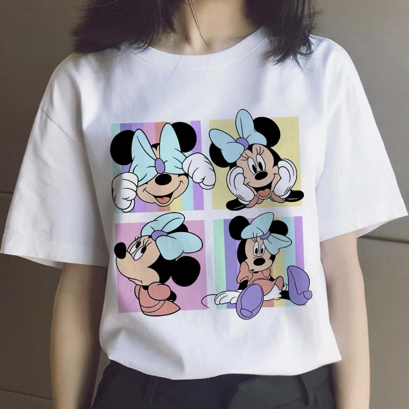 

2022 New Summer Mickey Minnie Mouse T-shirts Woman Disney Cartoons Clothes Couples Kawaii Casual T Shirt Femme Harajuku Tops Tee