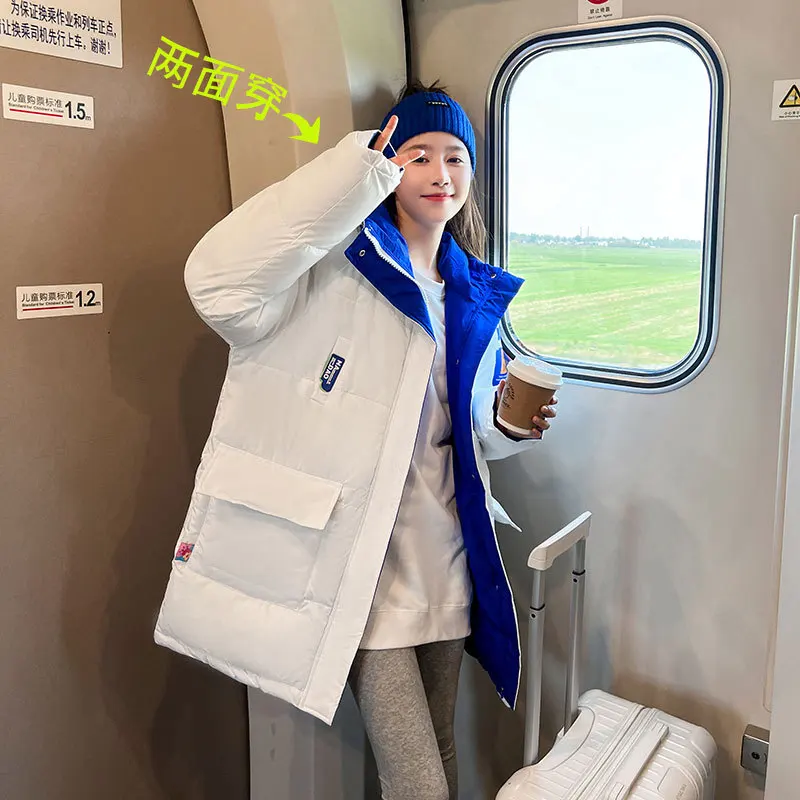 

Зимнее модное женское блестящее пальто средней длины с хлопковой подкладкой Свободные теплые парки с капюшоном Повседневная Женская хлопк...