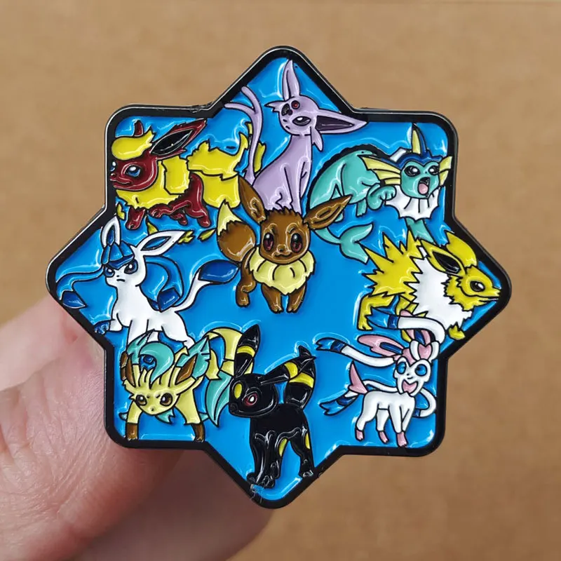 

Kawaii Anime Pokemon Eevee Enamel Pins Eeveelution Pikachu Family Metal Brooch Cartoon Backpack Hat Bag Collar Lapel Badge Toys