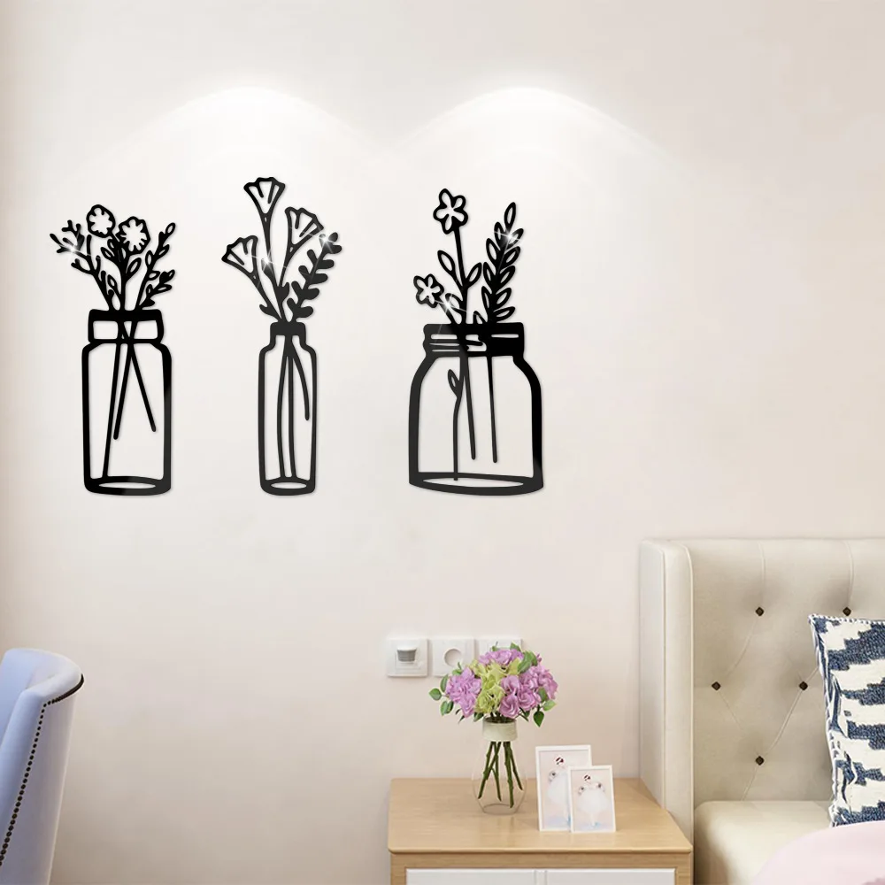 

3D стерео полый ваза акриловая Зеркальная Наклейка домашний декор самоклеящаяся зеркальная Настенная Наклейка