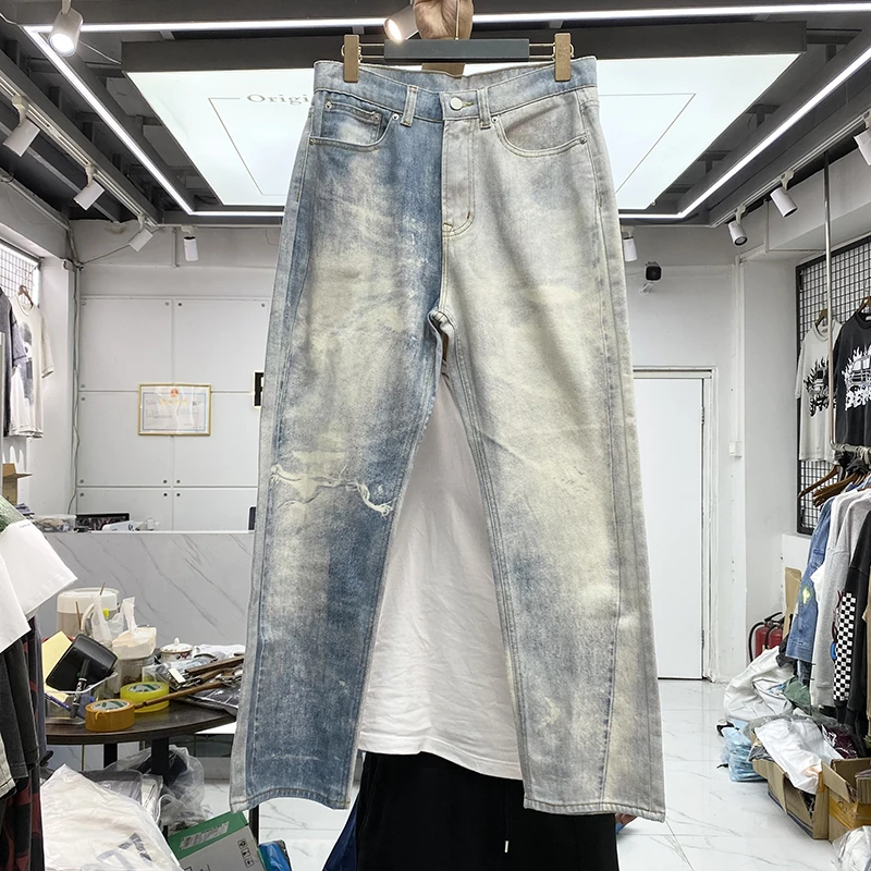 Streetwear Tie Dye Washed Distressed Jeans Men Women High Quality Patchwork Casual Heavy Fabric Trousers Jean Pants enlarge