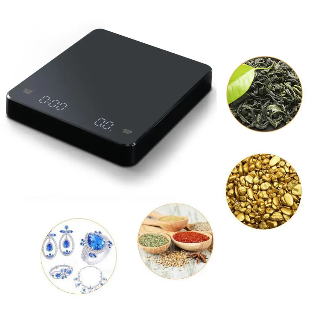 

3kg / 0.1g LED Hidden Screen Charging Coffee Scale Timing Hand Brewing Coffee Electronic Scale Household Kitchen Scale For Home