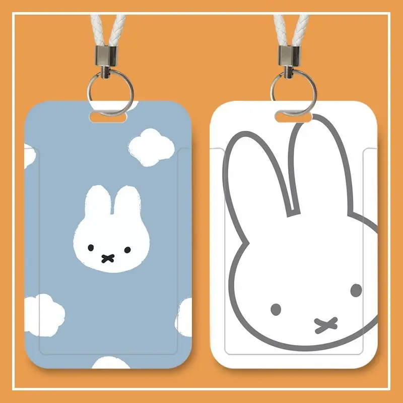 Новый Kawaii Anime Cute Miffy Student Meal Card Bus ID Защитная крышка Campus Hard Shell Подвесная веревка