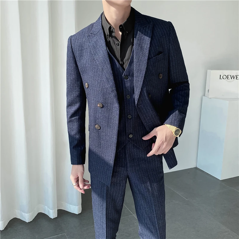 

Jackets & Vest & Pants High-End Brands Boutique Fabrics Fashion Stripes Mens Formal Casual Business Suits Groom Wedding Dress