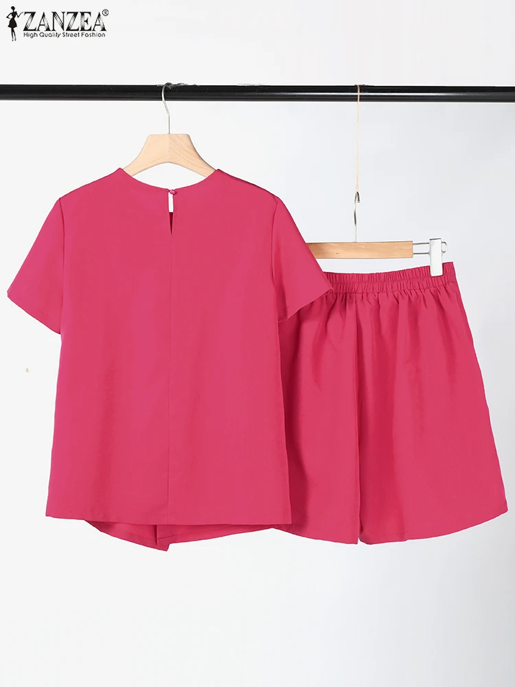 Комплект ZANZEA женский из 2 предметов ассиметричный топ с коротким рукавом и шорты