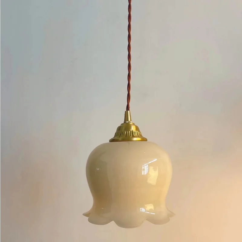 

French Cream Octopus Imitation Jade Lily Orchid Chandelier Ins Wind Bedside Bar Decoration Porch Chandelier