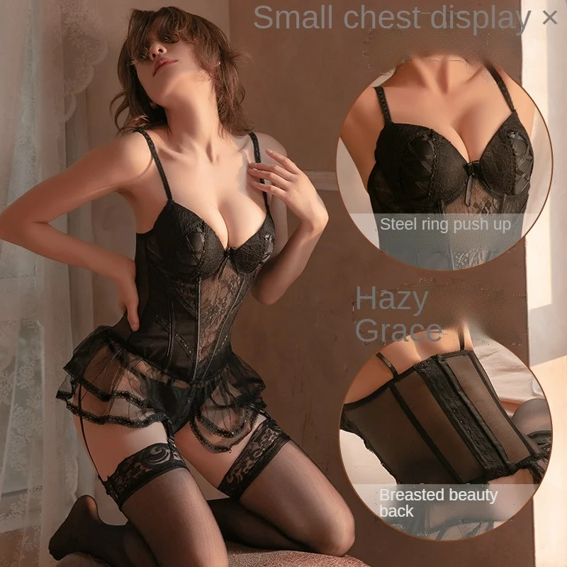 

Sexy Lingerie Women Underwear Slings Embroidered Floral Sleepwear Corset Shoulder Strape Lingeries Black