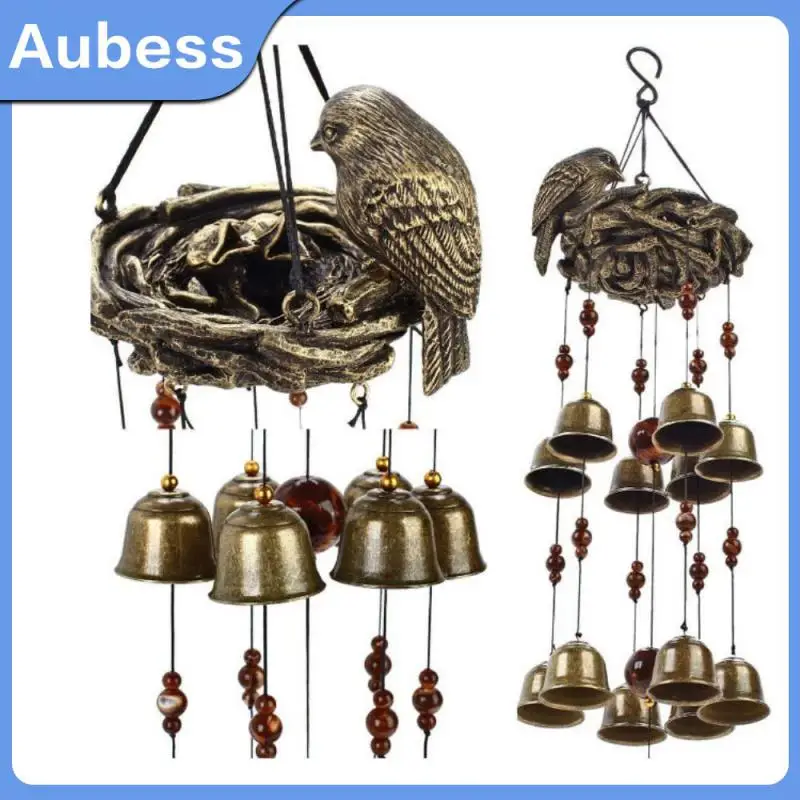 

New Bird Nest Wind Chimes With 12 Copper Alloy Bells Creative Hanging Decorations Crafts For Home Garden Backyard Church Decor