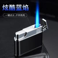 straight through metal butane inflatable lighter personality windproof cigarette lighter one button press ignition mens gift