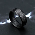 Классическое черное кольцо в стиле панк для мужчин, Винтажное кольцо из нержавеющей стали, кольцо руны, Байкерский амулет, ювелирные изделия, подарки, оптовая продажа