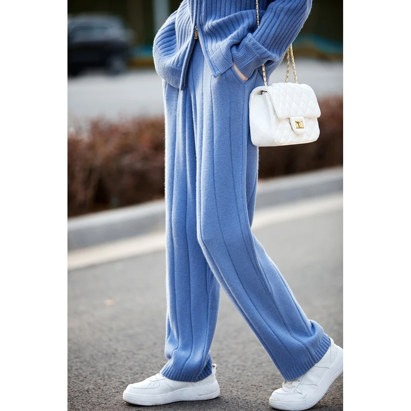 Женский Повседневный шерстяной вязаный комплект Кардиган с длинным рукавом