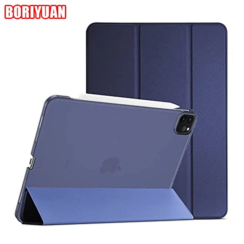 

Three Fold Magnetic Tablet Case Flat Translucent Hard Back Smart Cover Protection Stand Clip for IPad Pro 11 2021 2020 2018 Case
