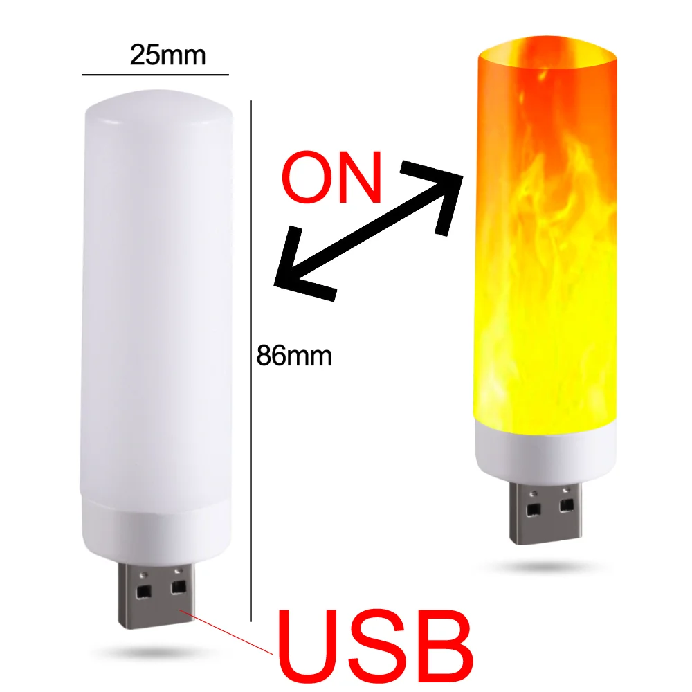 Фото Светодиодные лампы с USB-разъемом для создания атмосферы, креативные мерцающие лампы с пламенем, маленькая лампа-книжка с эффектом, светильник с внешним аккумулятором, ночсветильник для кемпинга №2
