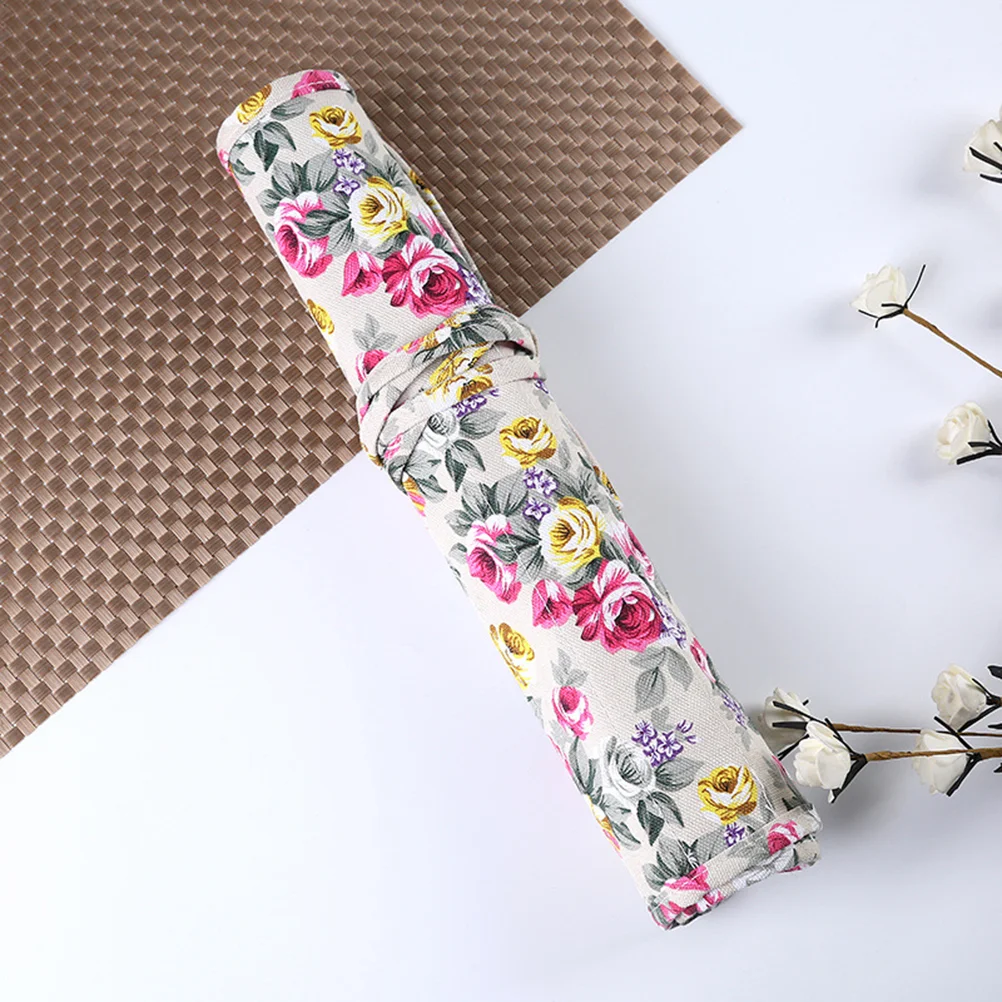 

1pc Pen Holder Canvas 22 Slots Printing Pencil Wrap Pencil Pouch Organizer for Artist Painter