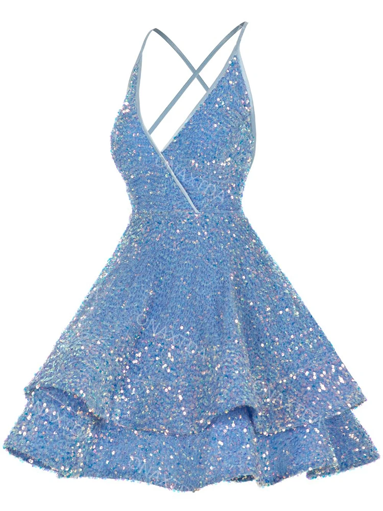 

Juniors Spaghetti Straps Homecoming Dress Sparkly Sequin Short Prom Graduation Gown A Line Sleeveless Cocktail Party Dress ON71