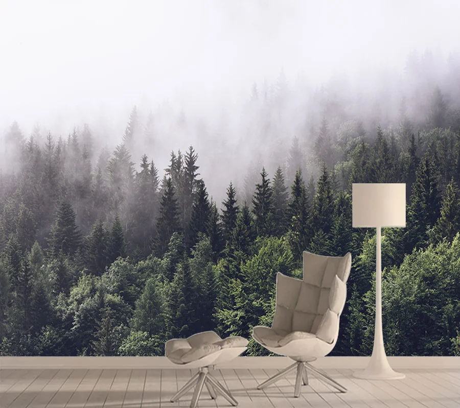 

Modern Peel Stick Custom Accepted Photo Contact Wallpapers for Living Room Wall Papers Home Decor Bedroom Foggy Forest Murals