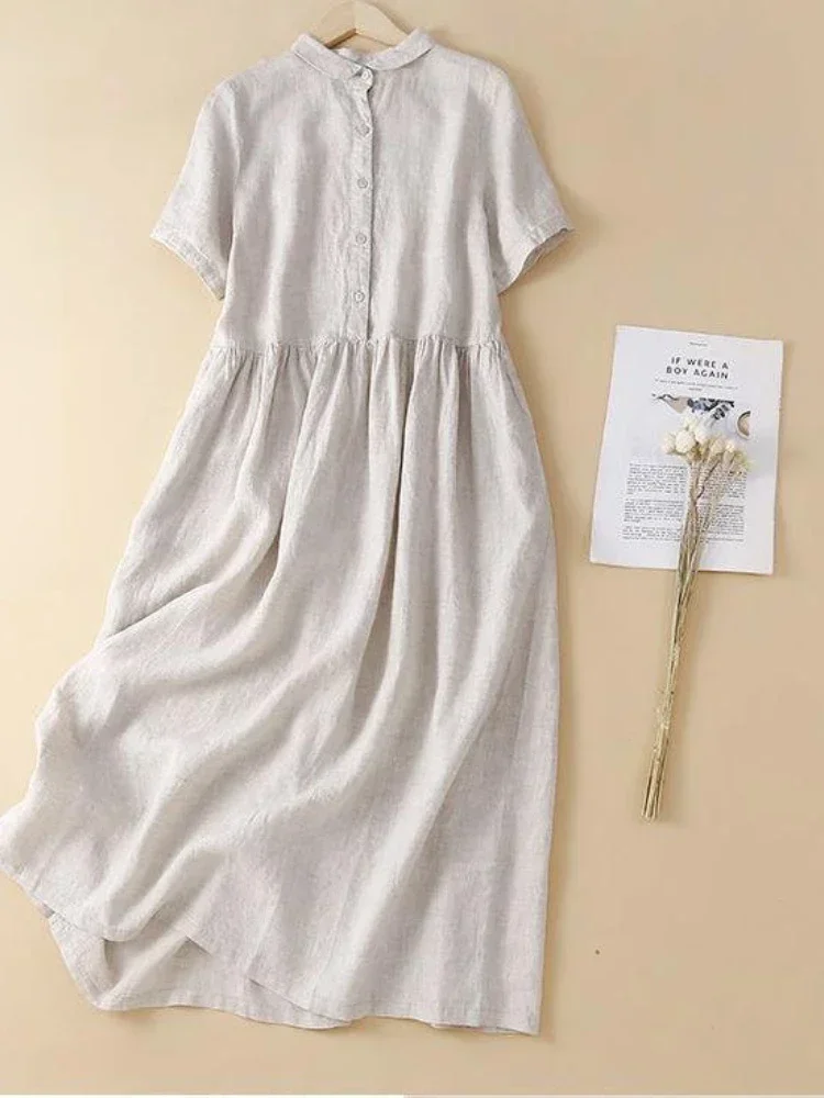 Женское летнее однотонное Повседневное платье-пуловер с коротким рукавом