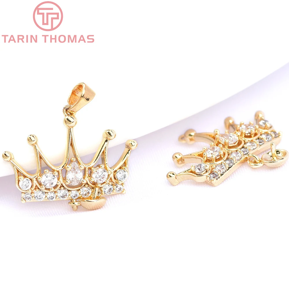 

(6134) 4PCS 18MM 24K Gold Color Brass with Zircon Crown Shape Charms Pendants High Quality DIY Jewelry Making Findings Wholesale