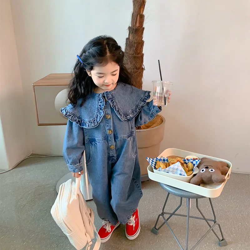 

Детская одежда в Корейском стиле Новинка Весна 2023 детское боди джинсовое боди с большими лацканами комбинезон для работы