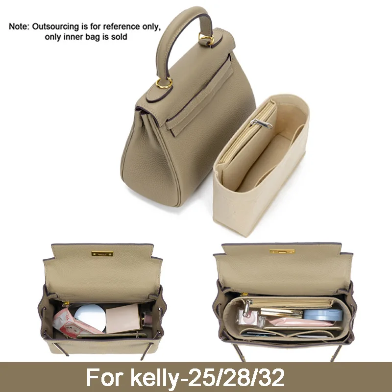 

For Kelly 25/28/32 Handbag Makeup Bag Organizer Zipper Bag Insert Base Shaper Felt Toiletry Storage Travel Cosmetic Bags Girl