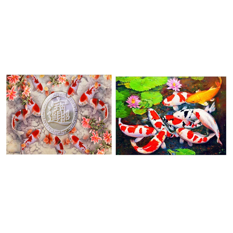 

JHD-5D Diamond Painting Carp Koi Fish Flower & DIY Diamond Painting By Number Kits, Painting Koi Fish Pond Lotus Paint