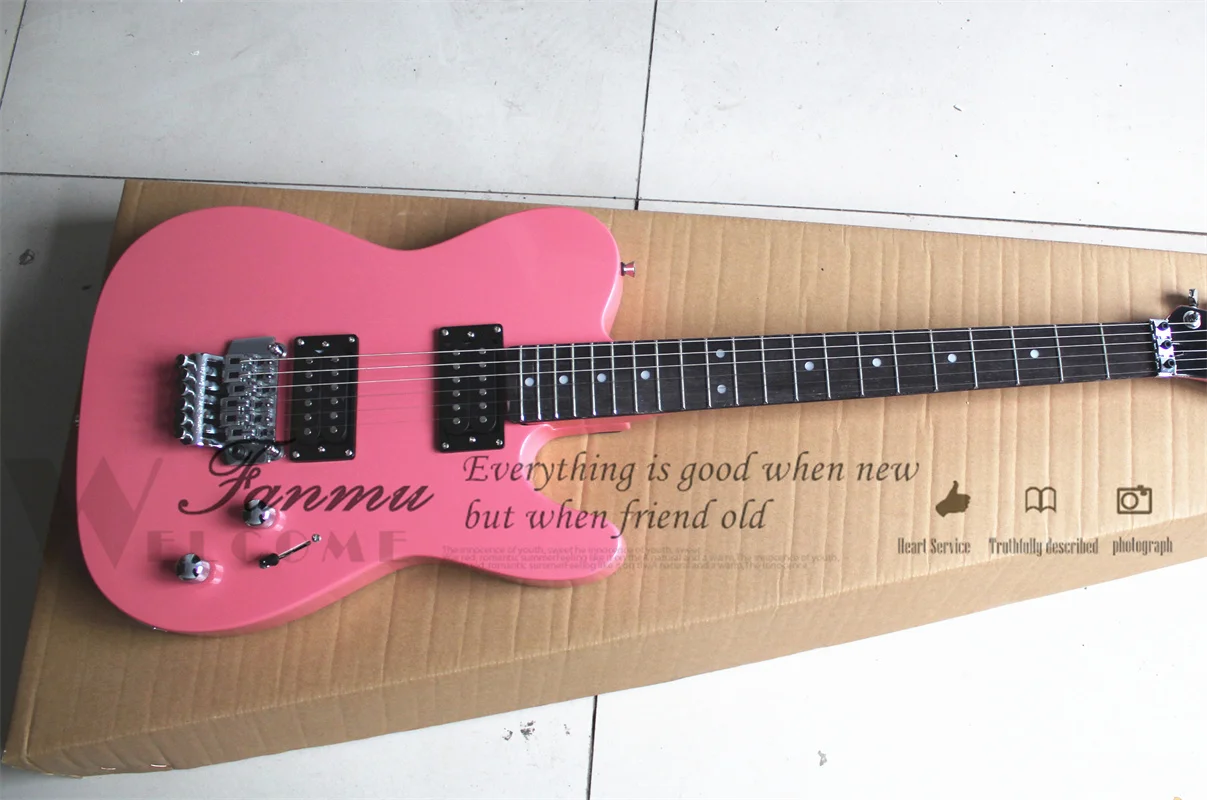 Pink Electric Guitar Tel Guitar Tremolo Bridge HH Pickup Basswood Body Rosewood Fingerboard
