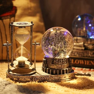 Snow Globe Music Led Box for Kids Hourglass Sand Timer Crystal Snowball Glass Ball with Music Retro 
