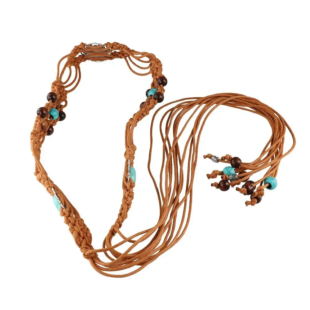 Универсальный тканый пояс в этническом стиле с кисточками плетеный из веревки