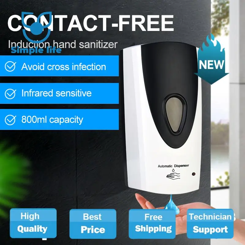

ABS Material Is Durable Intelligent Infrared Sensor Contact-free 800ml Large Capacity Wall-mounted Soap Dispenser For Home