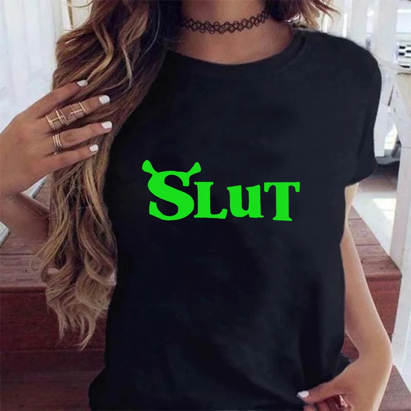 

Shrek Slut Tshirt Funny Woman Short Sleeve T-shirts Shrek Lover Cotton Summer Letter Print T Shirt Womens Casual Tops Streetwear