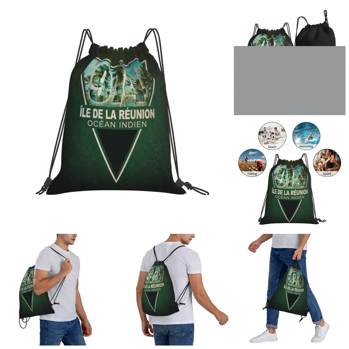 

Ile De La Reunion Vintage Drawstring Bags Gym Bag Graphic Vintage Backpack Novelty R248 Drawstring Backpack