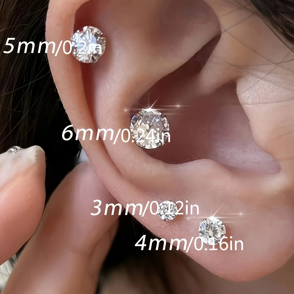 Серьги-гвоздики из нержавеющей стали с фианитом 16 г 2-7 мм