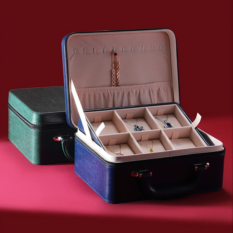 Large Capacity Jewelry Suitcase Double Layer Leather Jewelry Storage Box Commercial Home Display Collection