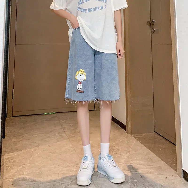 Summer Baggy Blue Denim Long Shorts Women Cargo Bermuda High Waist Wide Shorts Jeans Y2K Summer New Cute Ladies Big Size Shorts