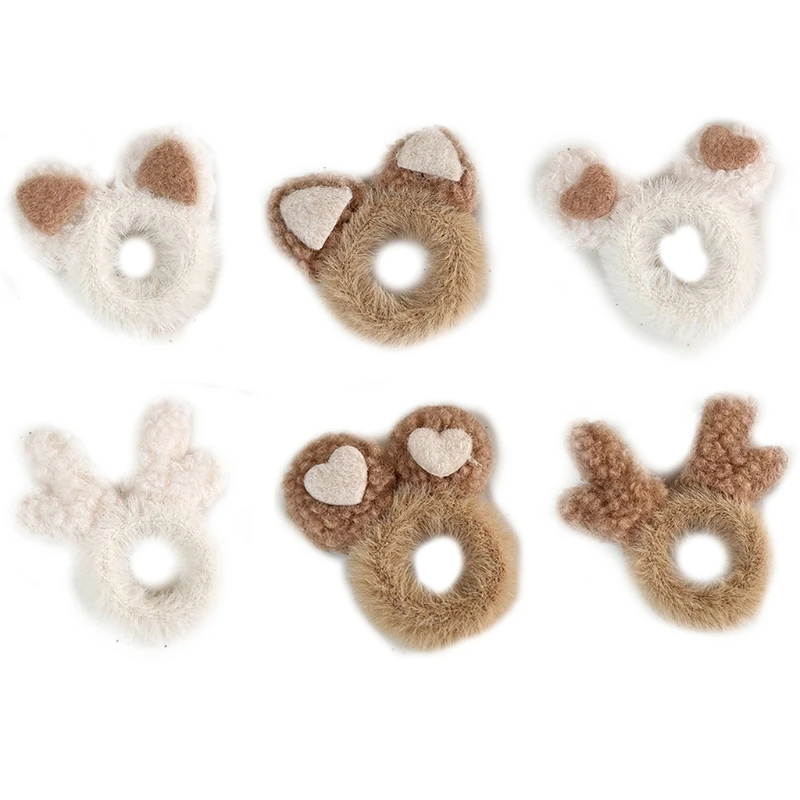 

Fluffy Scrunchies Ears Plush Hair Ties Cartoon Bear Ears Ponytail Holders Elastic Christmas Antlers Hair Scrunchies